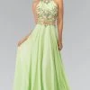 Elizabeth K - GL2340 Embellished Halter Neck Chiffon A-Line Dress