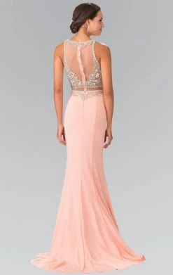 Elizabeth K - GL2342 Bead Embellished Illusion Sweetheart Dress