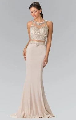 Elizabeth K - GL2342 Bead Embellished Illusion Sweetheart Dress