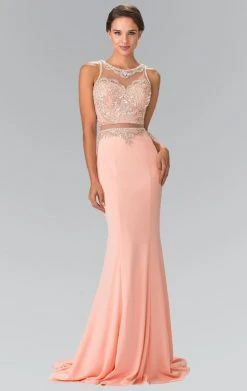 Elizabeth K - GL2342 Bead Embellished Illusion Sweetheart Dress