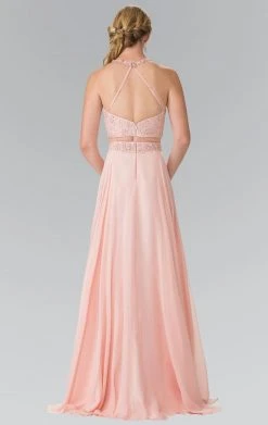 Elizabeth K - GL2347 Embellished Crew Neck Chiffon A-Line Dress