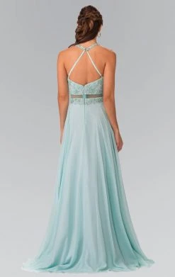 Elizabeth K - GL2347 Embellished Crew Neck Chiffon A-Line Dress