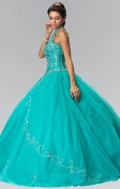 Elizabeth K - GL2348 Bead Embellished Halter Neck Tulle Ballgown