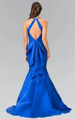 Elizabeth K - GL2353 Beaded High Neck Charmeuse Mermaid Gown