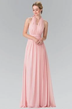 Elizabeth K - GL2362 Long Chiffon Halter Dress