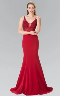 Elizabeth K - GL2372 Embellished V Neck Mermaid Gown