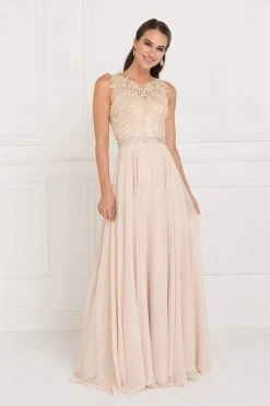 Elizabeth K - GL2417 Illusion Jewel Embellished Lace A-Line Gown 14 Elizabeth K - GL2417 Illusion Jewel Embellished Lace A-Line Gown