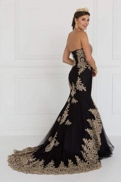 Elizabeth K - GL2428 Strapless Bejeweled Lace Bodice Trumpet Gown