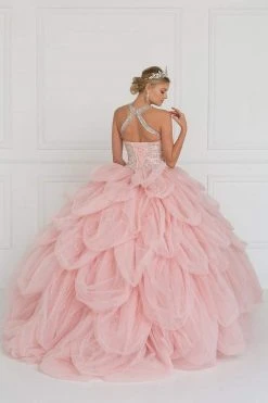 Elizabeth K - GL2430 Illusion High Halter Cascading Petal Tulle Ballgown