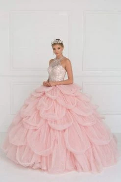Elizabeth K - GL2430 Illusion High Halter Cascading Petal Tulle Ballgown