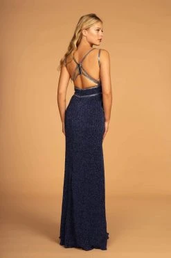 Elizabeth K - GL2503 Embellished Deep V-neck Sheath Dress