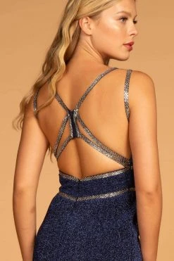 Elizabeth K - GL2503 Embellished Deep V-neck Sheath Dress