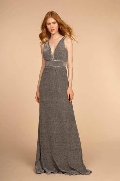 Elizabeth K - GL2503 Embellished Deep V-neck Sheath Dress