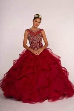 Elizabeth K - GL2511 Beaded Cap Sleeve Ruffled Ballgown