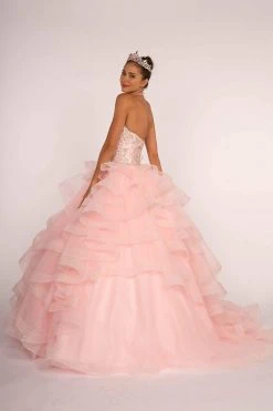 Elizabeth K - GL2512 Ornate Illusion High Halter Ruffled Ballgown