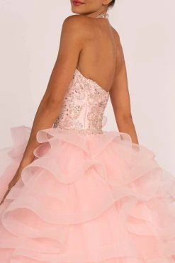 Elizabeth K - GL2512 Ornate Illusion High Halter Ruffled Ballgown