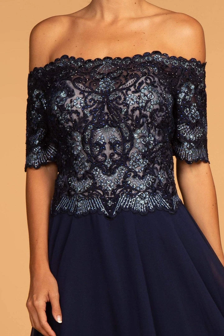 Elizabeth K - GL2525 Embroidered Off-Shoulder Chiffon A-line Dress 5 Elizabeth K - GL2525 Embroidered Off-Shoulder Chiffon A-line Dress