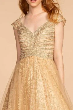 Elizabeth K - GL2526 Cap Sleeve Jewel Adorned Bodice A-Line Gown 12 Elizabeth K - GL2526 Cap Sleeve Jewel Adorned Bodice A-Line Gown