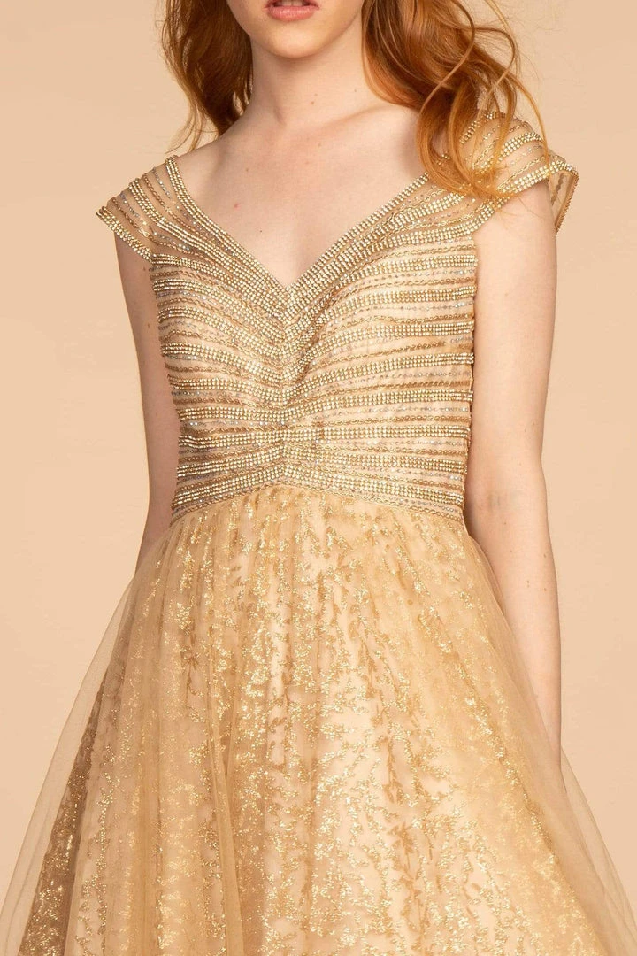 Elizabeth K - GL2526 Cap Sleeve Jewel Adorned Bodice A-Line Gown 5 Elizabeth K - GL2526 Cap Sleeve Jewel Adorned Bodice A-Line Gown