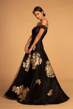 Elizabeth K - GL2542 Sequin Embellished Off-Shoulder Evening Gown