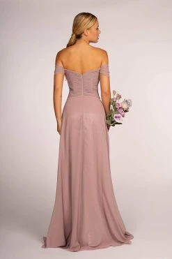 Elizabeth K - GL2550 Pleated Off-Shoulder Chiffon A-line Dress