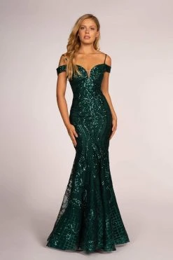 Elizabeth K - GL2552 Tulle Sequin Off Shoulder Mermaid Long Dress