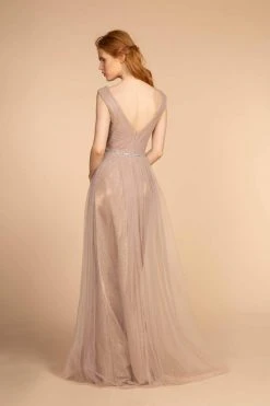 Elizabeth K - GL2560 Cap Sleeve Ruched Mesh Long Gown