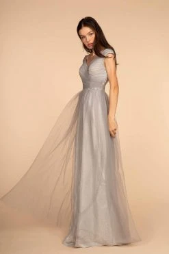 Elizabeth K - GL2560 Cap Sleeve Ruched Mesh Long Gown
