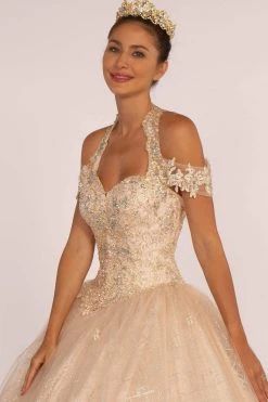 Elizabeth K - GL2602 Embroidered Halter Ballgown