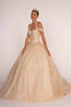 Elizabeth K - GL2602 Embroidered Halter Ballgown