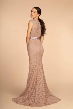 Elizabeth K - GL2613 Sequined Lace Jewel Neck Trumpet Dress