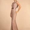 Elizabeth K - GL2613 Sequined Lace Jewel Neck Trumpet Dress