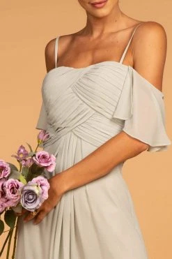 Elizabeth K - GL2615 Pleated Straight Across Neck Chiffon Dress