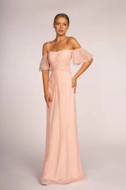 Elizabeth K - GL2615 Pleated Straight Across Neck Chiffon Dress