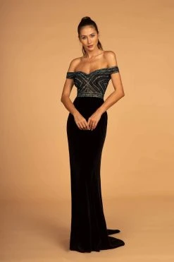 Elizabeth K - GL2628 Embellished Off-Shoulder Velvet Dress