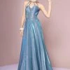 Elizabeth K - GL2672 Glitter Crepe High Neck A-line Gown