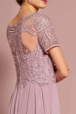 Elizabeth K - GL2683 Floral Embroidered Bateau Dress