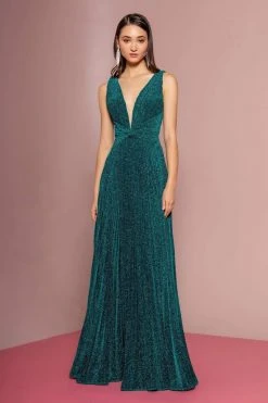 Elizabeth K - GL2687 Deep V-neck Pleated A-line Dress 28 Elizabeth K - GL2687 Deep V-neck Pleated A-line Dress