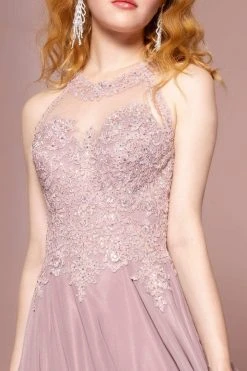 Elizabeth K - GL2690 Illusion Embroidery Appliqued A-Line Dress