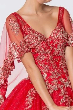 Elizabeth K - GL2800 Sheer Cape Sleeve Appliqued Glitter Ballgown 17 Elizabeth K - GL2800 Sheer Cape Sleeve Appliqued Glitter Ballgown
