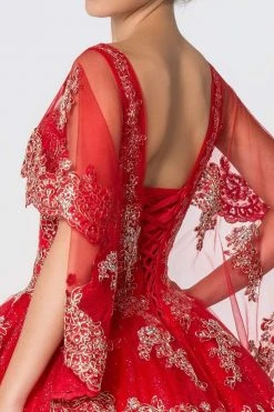 Elizabeth K - GL2800 Sheer Cape Sleeve Appliqued Glitter Ballgown 16 Elizabeth K - GL2800 Sheer Cape Sleeve Appliqued Glitter Ballgown