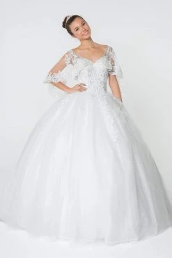 Elizabeth K - GL2800 Sheer Cape Sleeve Appliqued Glitter Ballgown 12 Elizabeth K - GL2800 Sheer Cape Sleeve Appliqued Glitter Ballgown