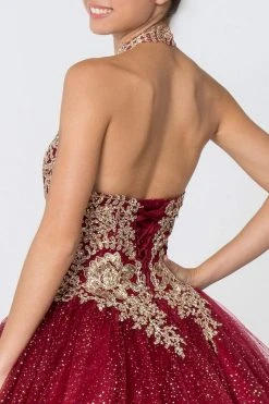 Elizabeth K - GL2805 Gilt Embroidered Halter Glitter Ballgown 19 Elizabeth K - GL2805 Gilt Embroidered Halter Glitter Ballgown