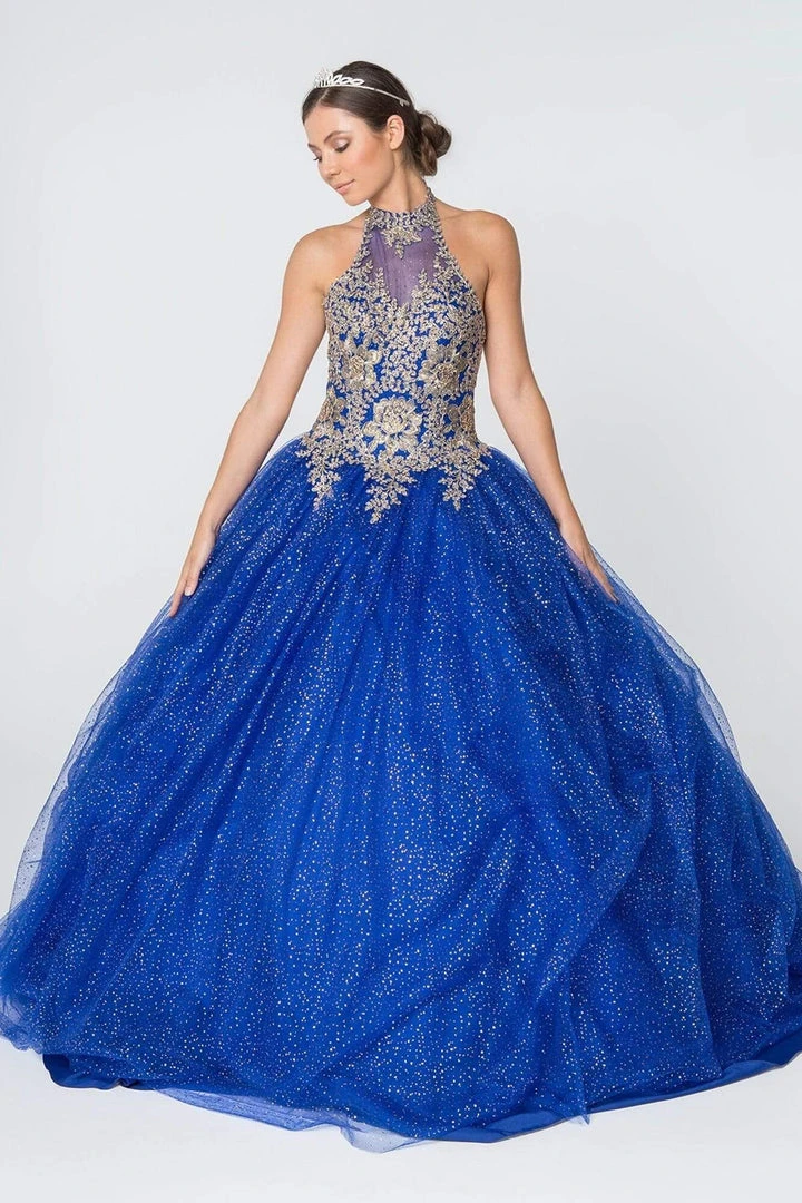 Elizabeth K - GL2805 Gilt Embroidered Halter Glitter Ballgown 14 Elizabeth K - GL2805 Gilt Embroidered Halter Glitter Ballgown