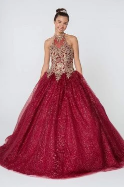 Elizabeth K - GL2805 Gilt Embroidered Halter Glitter Ballgown