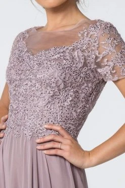 Elizabeth K - GL2813 Short Sleeve Embroidered Bodice Chiffon Dress 12 Elizabeth K - GL2813 Short Sleeve Embroidered Bodice Chiffon Dress