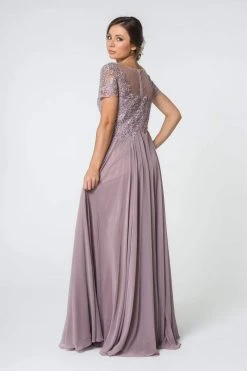 Elizabeth K - GL2813 Short Sleeve Embroidered Bodice Chiffon Dress 11 Elizabeth K - GL2813 Short Sleeve Embroidered Bodice Chiffon Dress