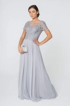 Elizabeth K - GL2813 Short Sleeve Embroidered Bodice Chiffon Dress 14 Elizabeth K - GL2813 Short Sleeve Embroidered Bodice Chiffon Dress