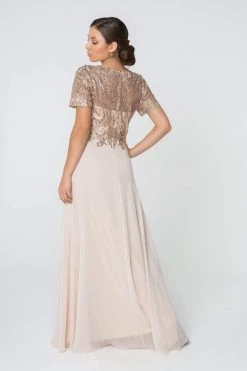 Elizabeth K - GL2826 Metallic Lace Embroidered Chiffon Dress