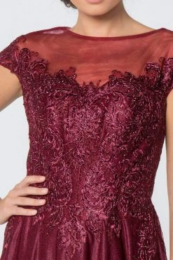 Elizabeth K - GL2828 Embellished Lace Bateau Chiffon A-line Gown